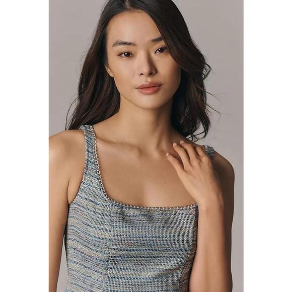 By Anthropologie Tweed Fit & Flare Mini Dress Sleeveless Size US 14/UK 18 Blue - Picture 3 of 4